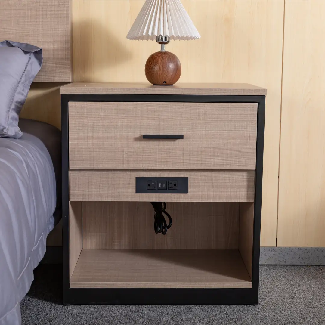 GCON M-SHT-09 Modern Industrial Nightstand with Built-in Charging Station 1