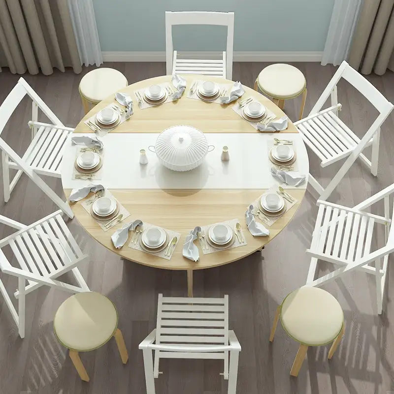 Factory Supply Round Type Extendable Folding Space Saving Dining Table 1