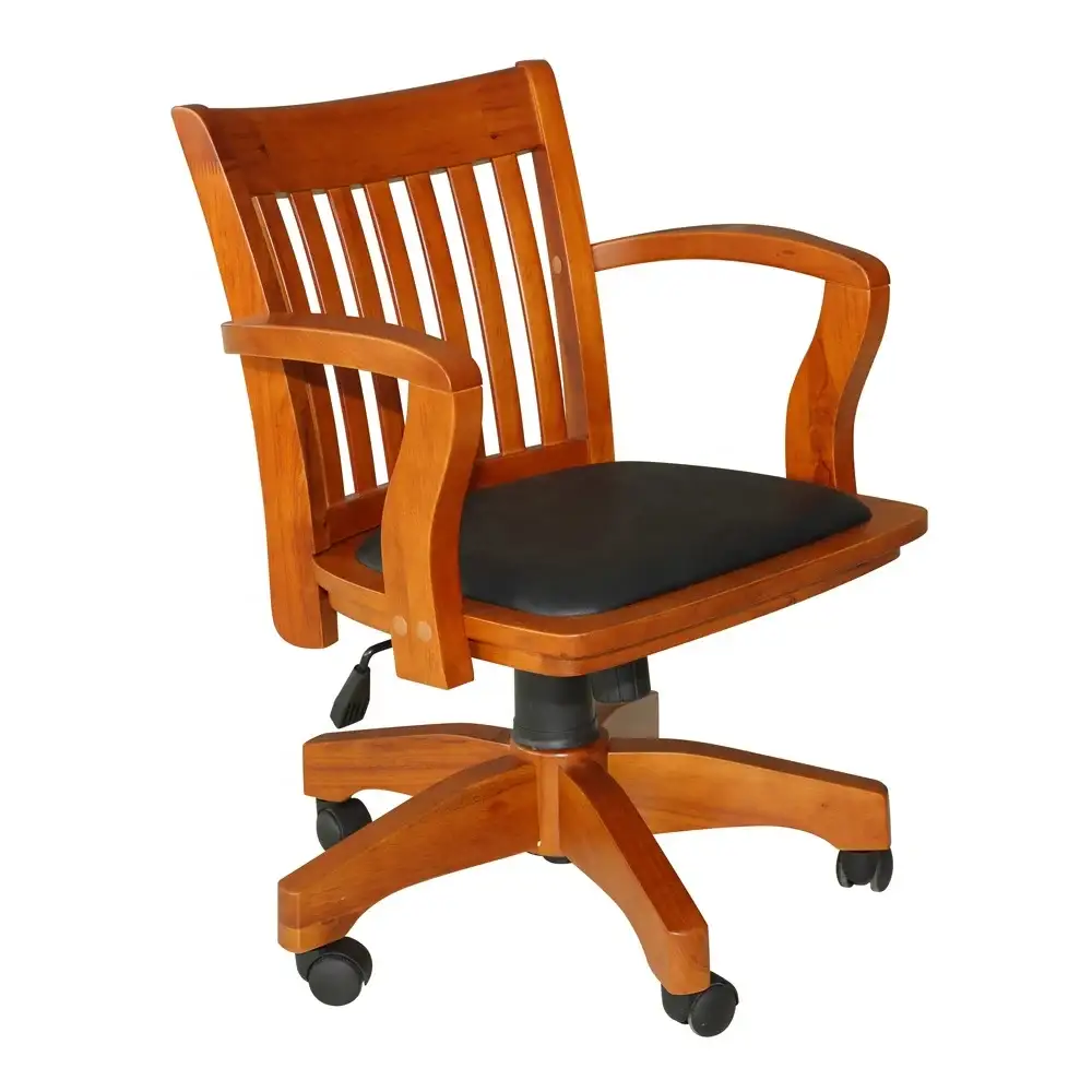 Silla de madera de escritorio de oficina giratoria de lujo con asiento acolchado negro 1