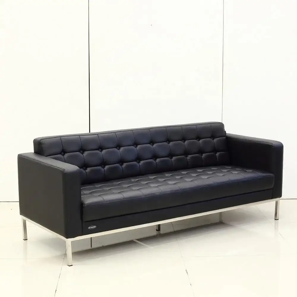 Conjunto de sofá de escritório com design simples e moderno, sala de estar de espera para conferência, sofá de couro pu preto macio 1