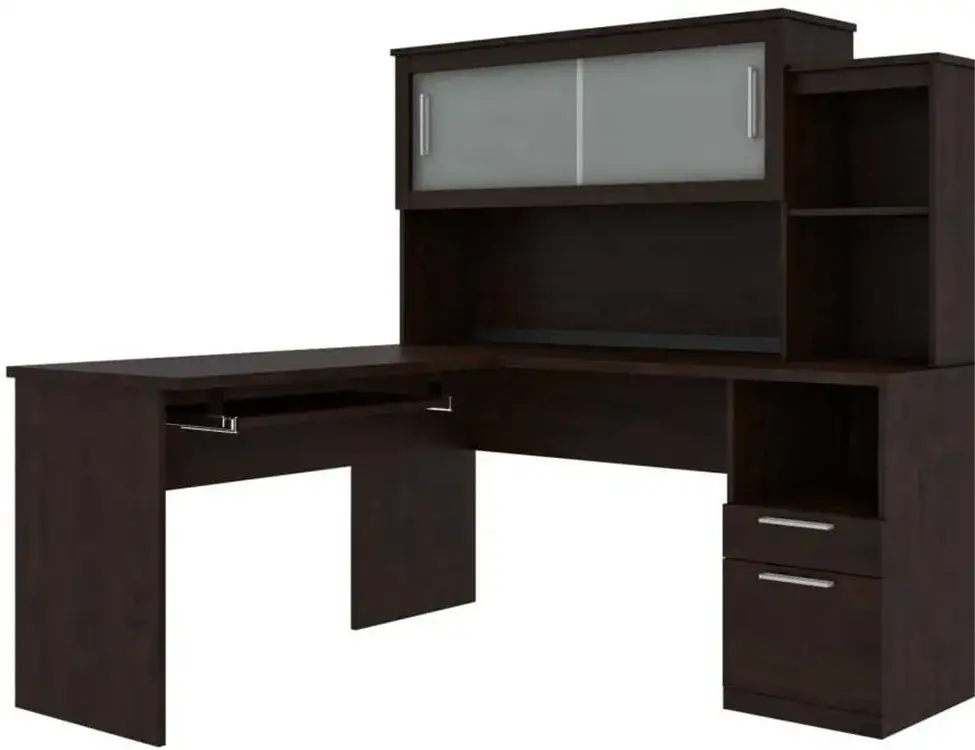 Bureau de direction en forme de L avec caisson et huche 1