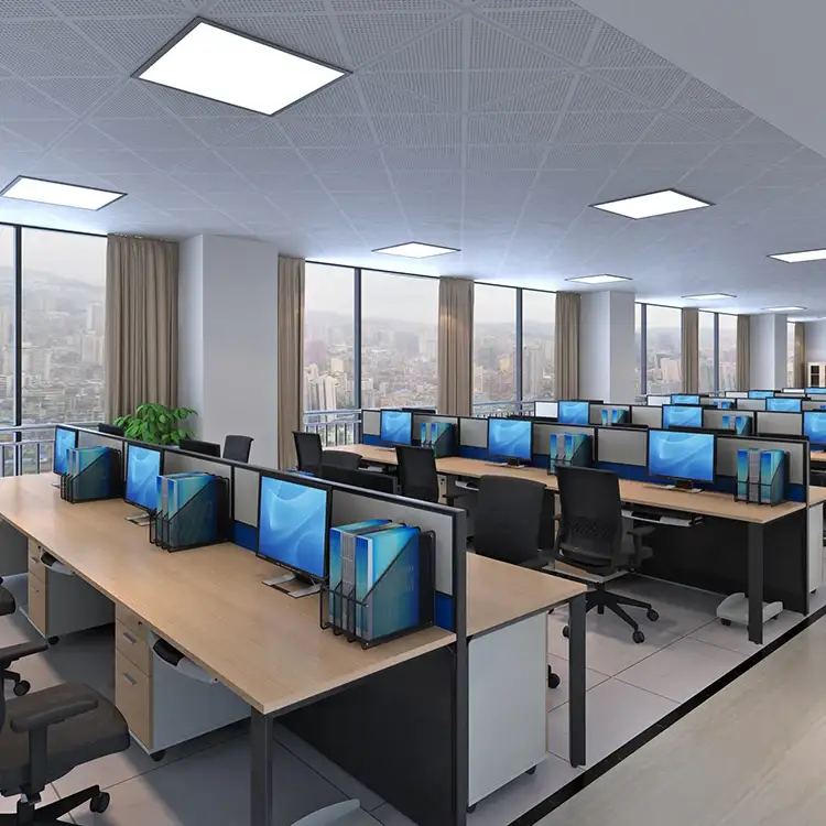 Estación de trabajo personalizada fácil de montar, muebles de oficina, estaciones de trabajo flexibles con forma de I para ordenador de oficina con partición 1