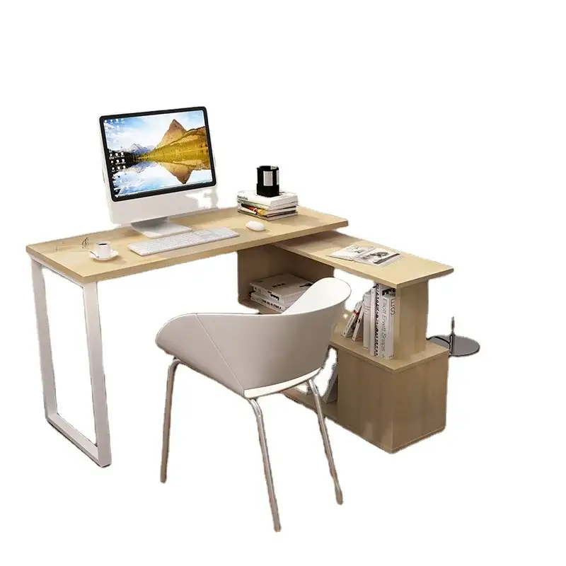 Home Office Corner Foldable Wooden Computer Table With Bookshelf And Chair 1