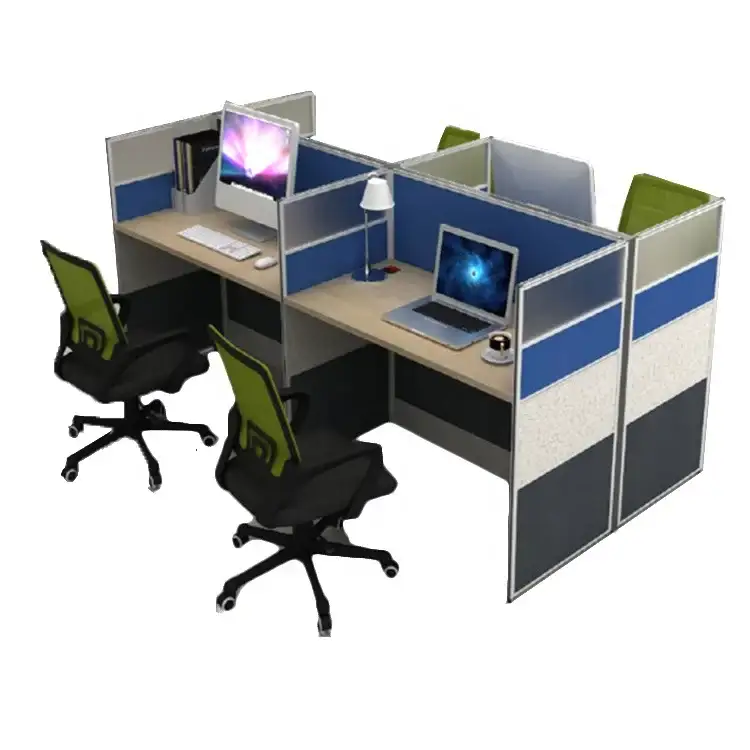 تصميم أثاث المكاتب الحديث من OEM لأربعة أشخاص مقصورات مكتبية حديثة مع زجاج محكم لاستخدام مقصورات مركز الاتصال 1