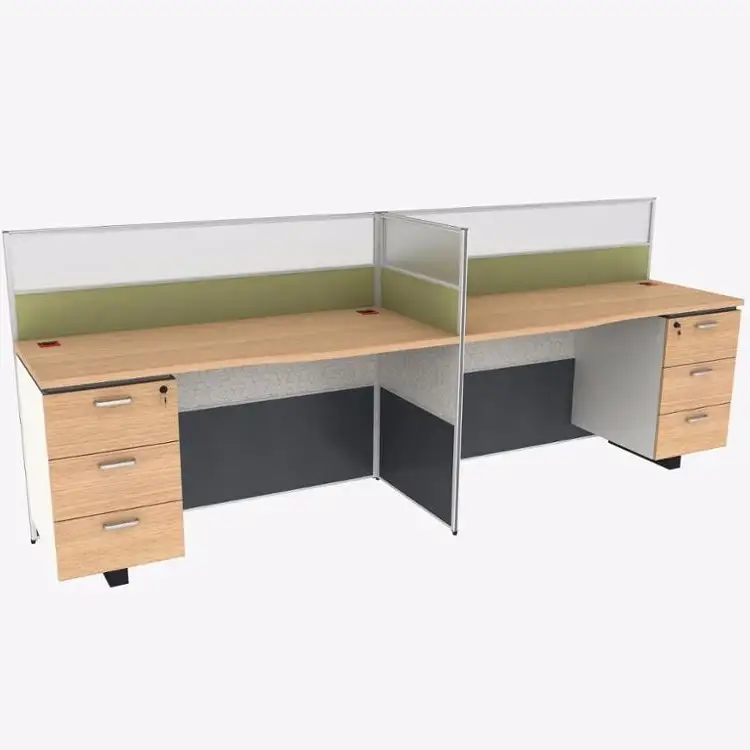 Modern Office Desk Style I-shaped 2 Person Office Desks With Screen Dividers Drawers 1