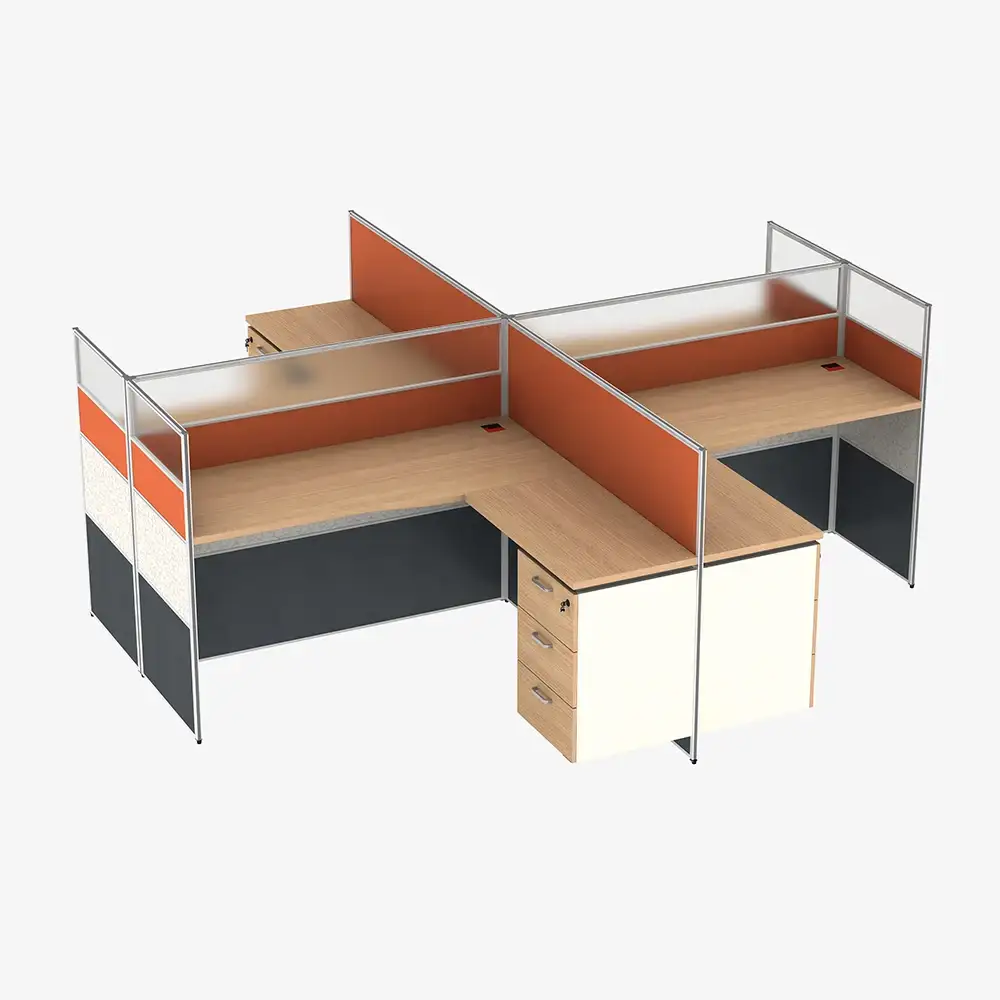 Factory Oem 4 Person L Shape Wood Workstation Modern Mdf Working Office Furniture Computer Desk 1