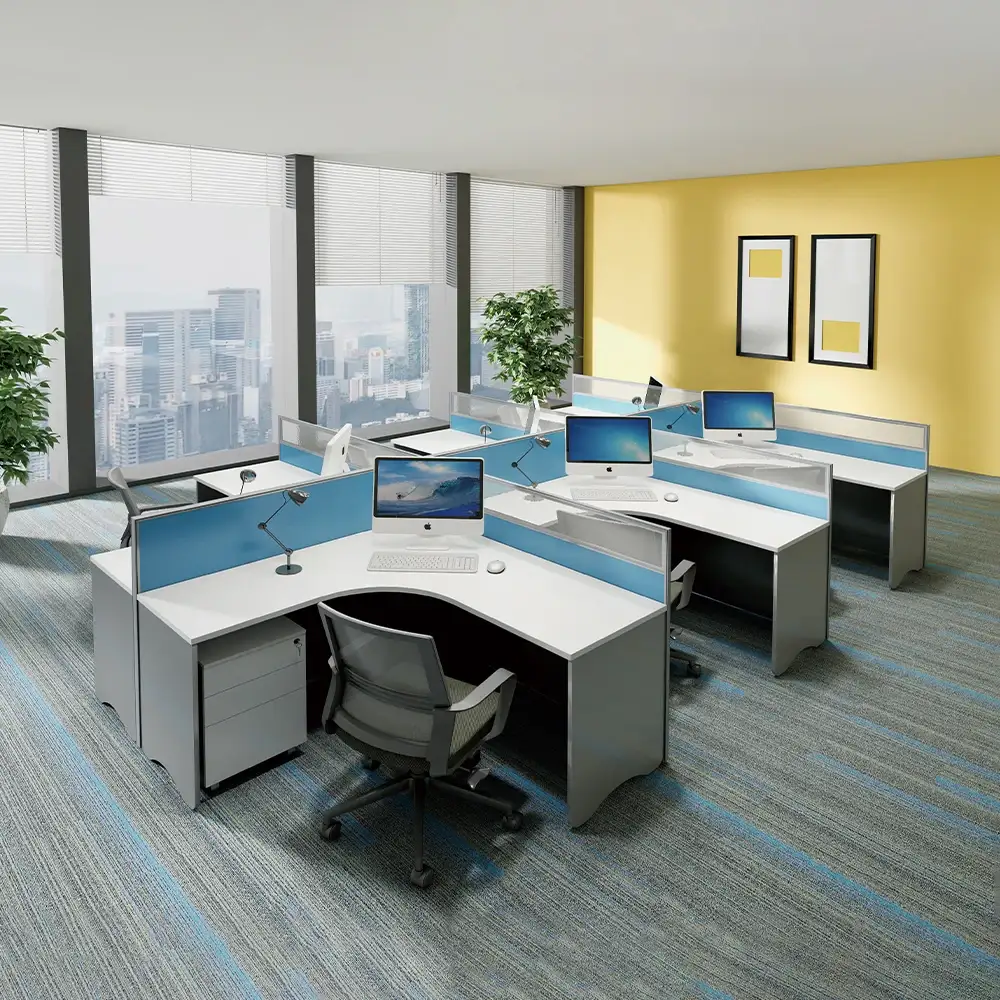 Postazione di lavoro per ufficio a forma di L per 4 persone Scrivanie per 4 persone Tavolo divisorio per postazione di lavoro per ufficio 1