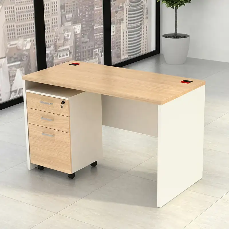 Heavy Duty Oak Office Desk With White Wood Legs For Home Simple Design Office Backup 1