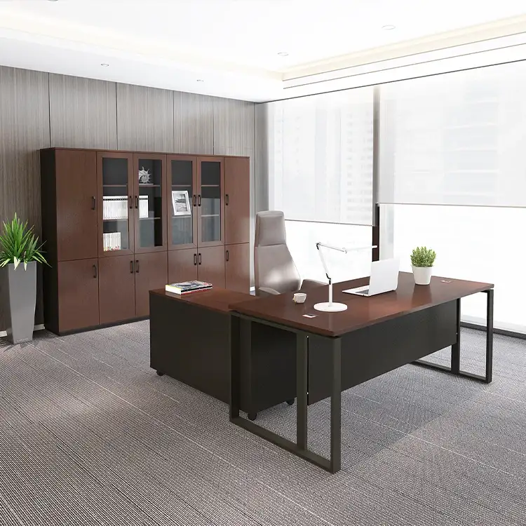 Mesa de oficina Marco de acero moderno Ejecutivo en forma de L Escritorio de oficina moderno Director ejecutivo Mesa de escritorio 1