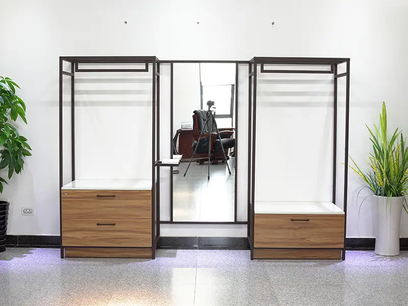Adr-WD-01 Armoire à cadre métallique pour hôtel avec tiroir et miroir Placard polyvalent tout-en-un GCON pour hôtels étoilés 1