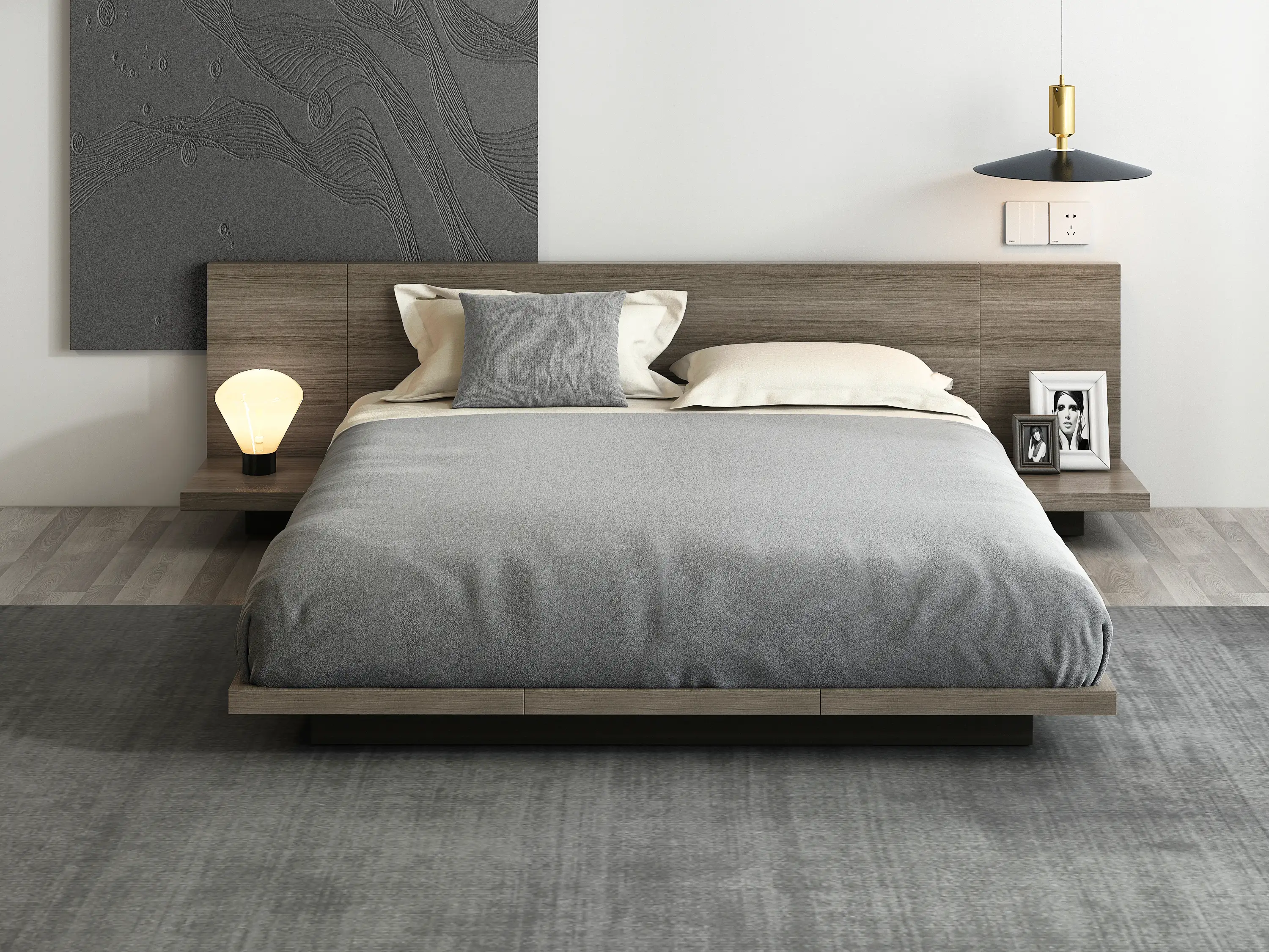 Cadre de lit flottant de style japonais GCON GF-095-02, cadre de lit double jumeau de 1,2 m pour hôtel 1