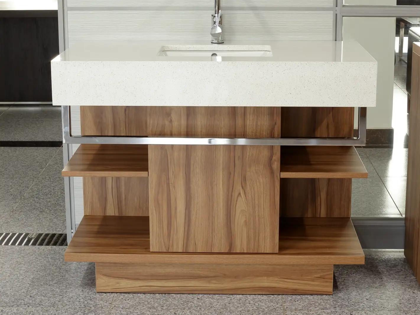 Vanité de salle de bains d'hôtel à dessus en quartz GCON GR-304 ignifuge 1