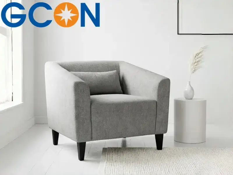 GCON CH-03 Modern Grey Fabric Armchair with Lumbar Pillow / Single Sofa 1