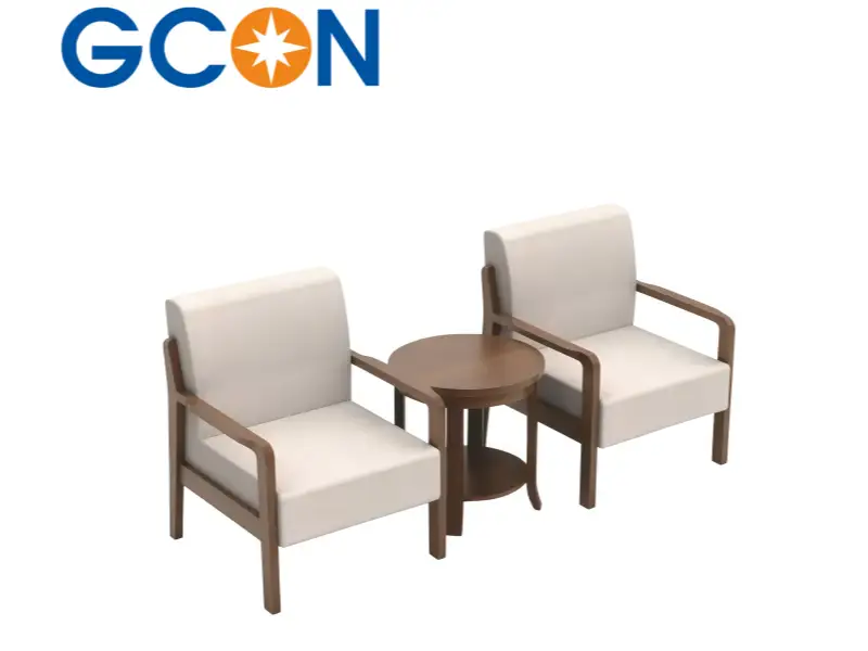 GCON GWY1509 Modern and simple hotel lounge Chair three-piece set: solid wood frame fabric soft package single sofa + round coffee table combination 1
