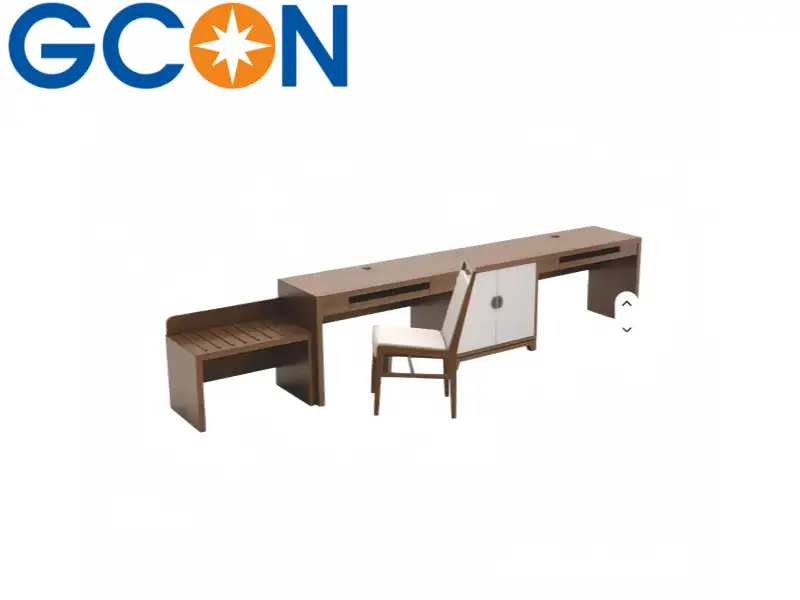 GCON GST-111 Hotel Room Multifunctional Combination Table with Storage Bench + Study Chair Integrated Office/Study Table 1
