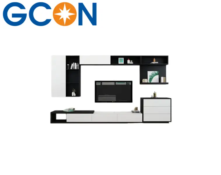 GB-551 Extendable TV Stand and Wall Cabinet Set GCON 3-Drawer Black and White Retractable Media Console 1