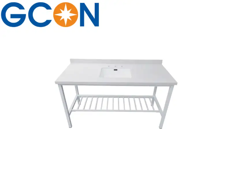 GCON INF-23 Good quality quartz table top metal feets white/black hotel bathroom vanities 1