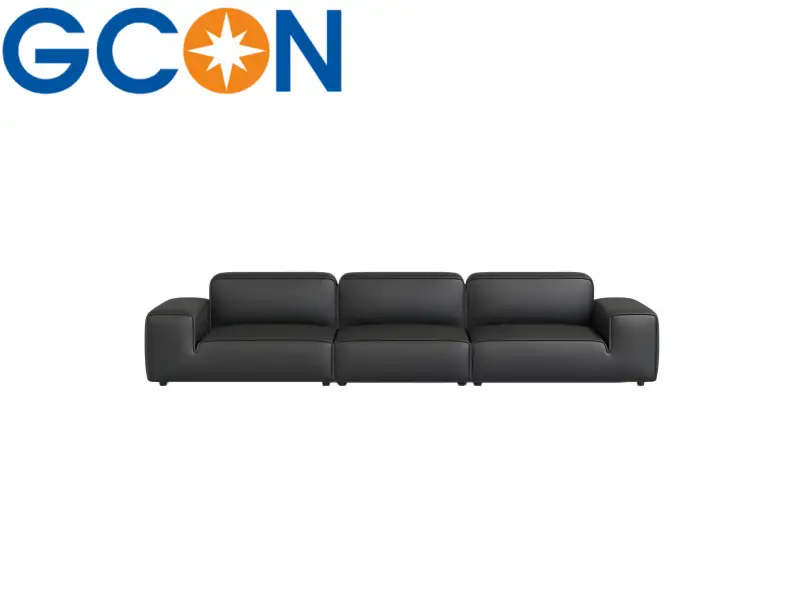 Black Luxury Hotel Lobby Sofa GCON GS-9080 Genuine Leather Couch 1