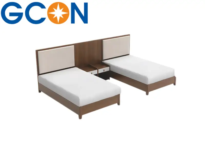 GCON GF-100 Modern Minimalist Double Bed Set with Nightstand and Upholstered Headboard Hotel Bed 1
