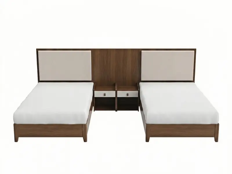 GCON GF-100 Modern Minimalist Double Bed Set with Nightstand and Upholstered Headboard Hotel Bed 1