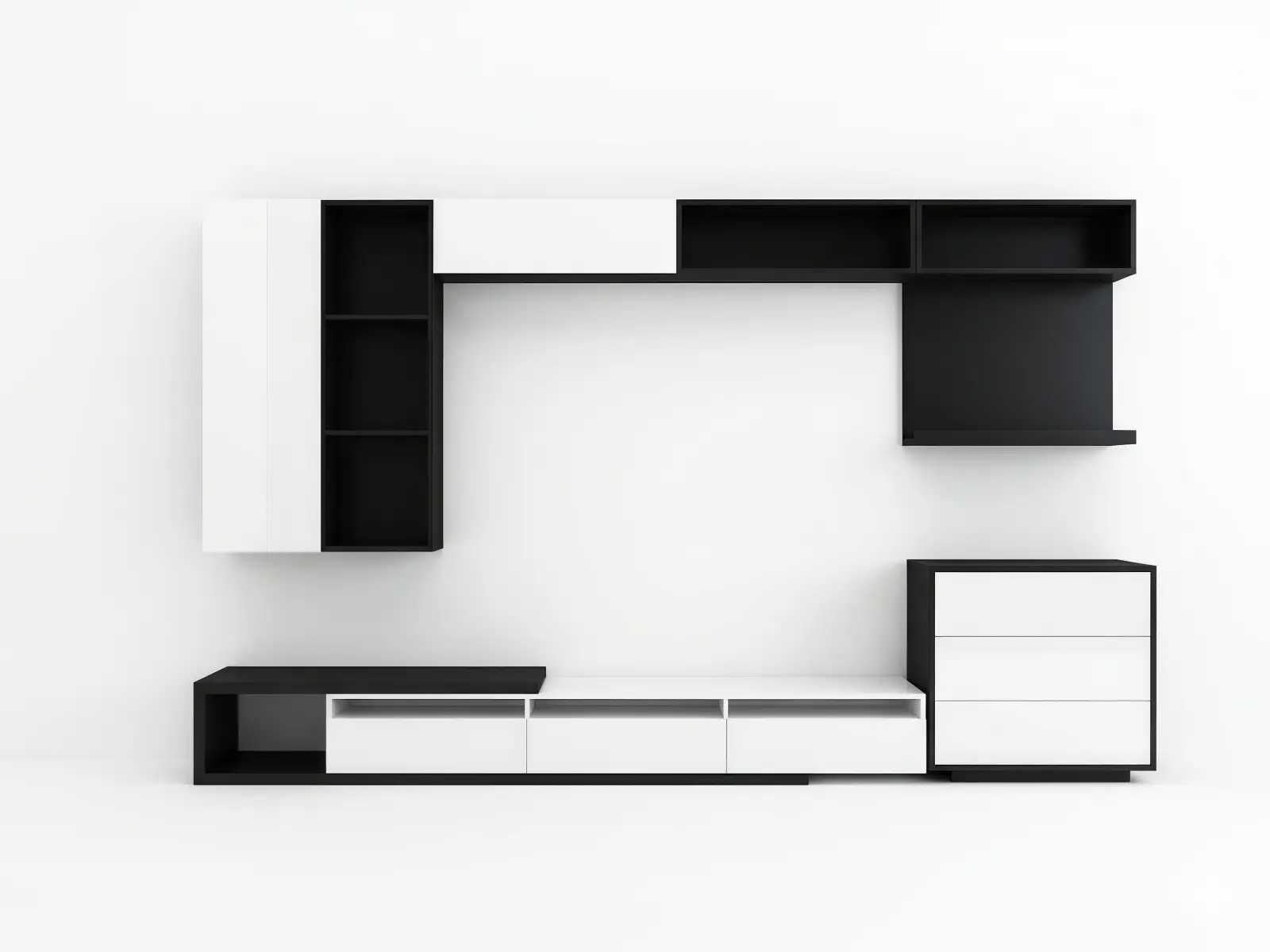 GB-551 Extendable TV Stand and Wall Cabinet Set GCON 3-Drawer Black and White Retractable Media Console 1