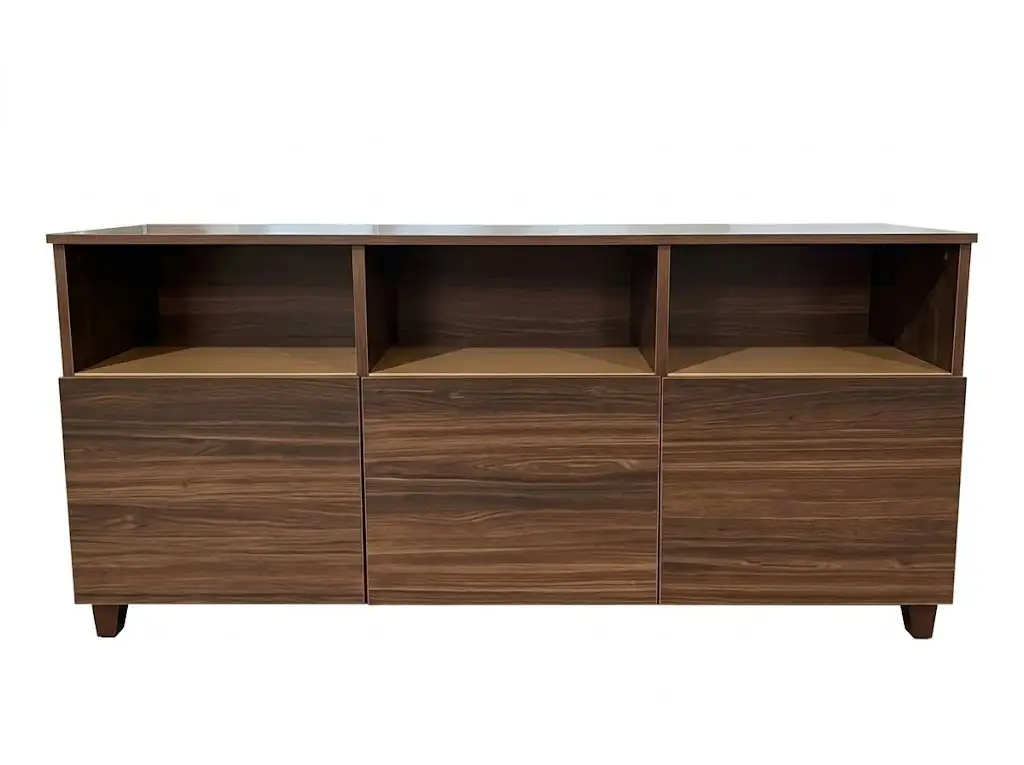 GCON CIS-207 Walnut-Finish Open-Compartment Credenza 1