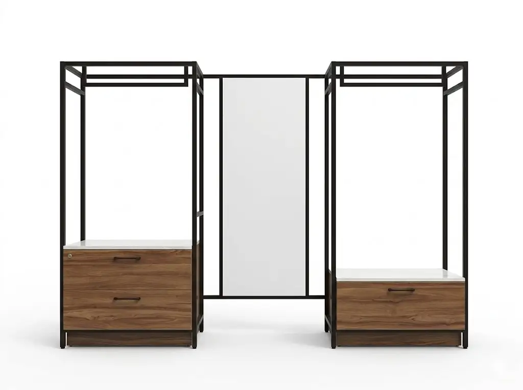 Adr-WD-01 Hotel Metal Frame Wardrobe with Drawer and Mirror GCON All-in-one Versatile Closet for Star Hotels 1