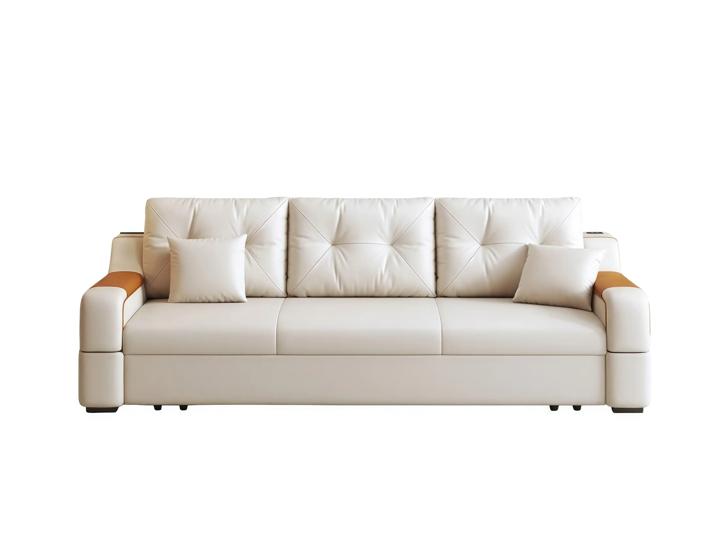 Cream Leather Sleeper Sofa | Convertible Pull-Out Storage Couch for Hotel Rooms | GCON GS-7002 1