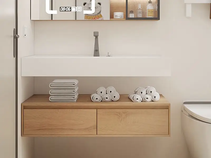 Split Structure Hotel Bathroom Vanity with Wall-Mounted Mirror Cabinet and Wash Basin for Small Area - GCON Adr-BV-03 1