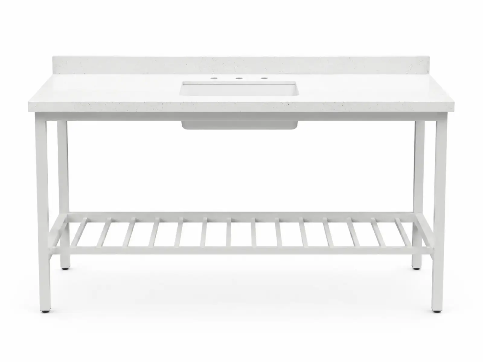 Meuble-lavabo de salle de bain robuste en acier blanc avec comptoir en quartz et lavabo intégré pour chambre d'hôtel - GCON GST-112 1
